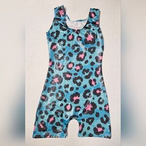Blue Pink Cheetah‎ Print 1 Piece Gymnastics Leotard 150 11/12